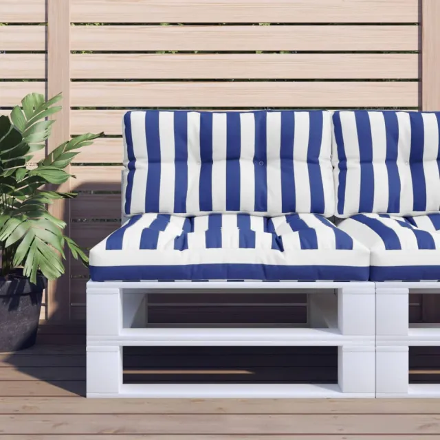 vidaXL Palletkussens 2 st stof gestreept wit en blauw Meerkleurig