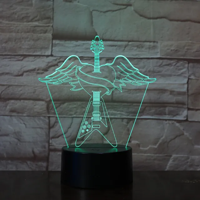 MC Living 3D Led Lamp Met Gravering - RGB 7 Kleuren - Gitaar Hart
