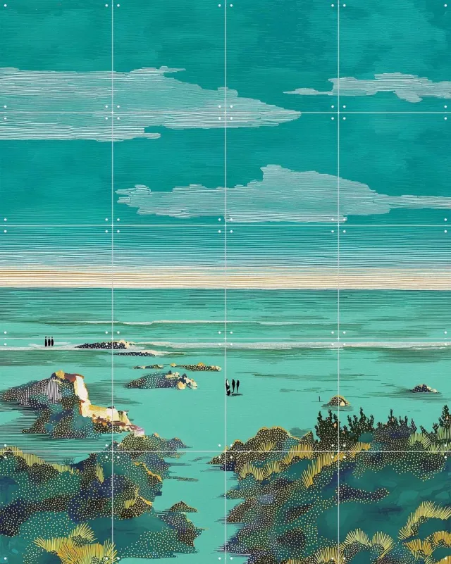 IXXI Strand 4, Artclaud - 80 x 100 cm - Grote wanddecoratie en posters - Kleurrijk, Illustraties, Digitale Kunst, Modern, Minimalisme, Slaapkamer Groen / Blauw