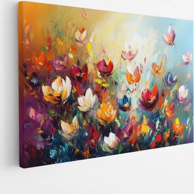 Saammp Canvas Schilderij - Kleurrijke Bloemen Kunstwerk - Natuur - Abstract - 40x30 - Foto op canvas - Wanddecoratie - Muurdecoratie Woonkamer - Woonkamer Decoratie Multicolor