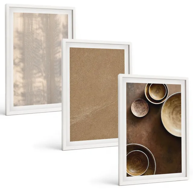 Coloray 3-Delige Schilderij Set - Structuren En Texturen In Een Minimalistische Stijl - 40 x 60 - Wanddecoratie - Schilderijen Set - Kantoor - Interieur Decoratie Witte lijst
