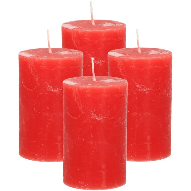 Atmosphera Stompkaars/cilinderkaars - 4x - rood - 5 x 8 cm - klein rustiek model