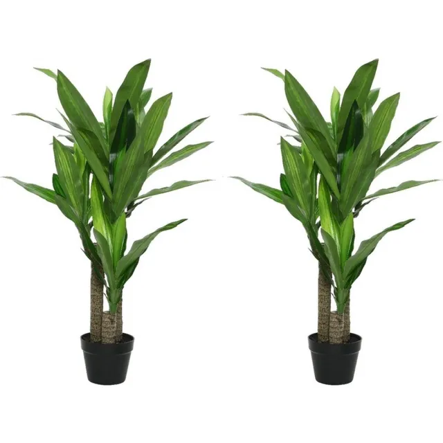 Shoppartners Bellatio flowers & plants Kunstplant drakenbloedboom - 2x - in pot - Dracaena - 105 cm Groen