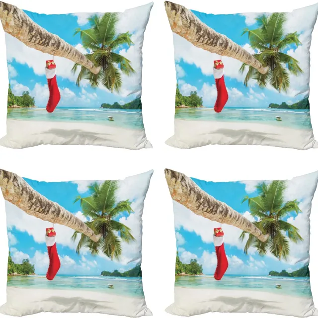 ABAKUHAUS Kerstmis Sierkussen Kussenhoes 4er Set, Strand Weihnachtsstrümpfe, Modern Accent Dubbelzijdige Digitale Print, 45 x 45 cm, Meerkleurig