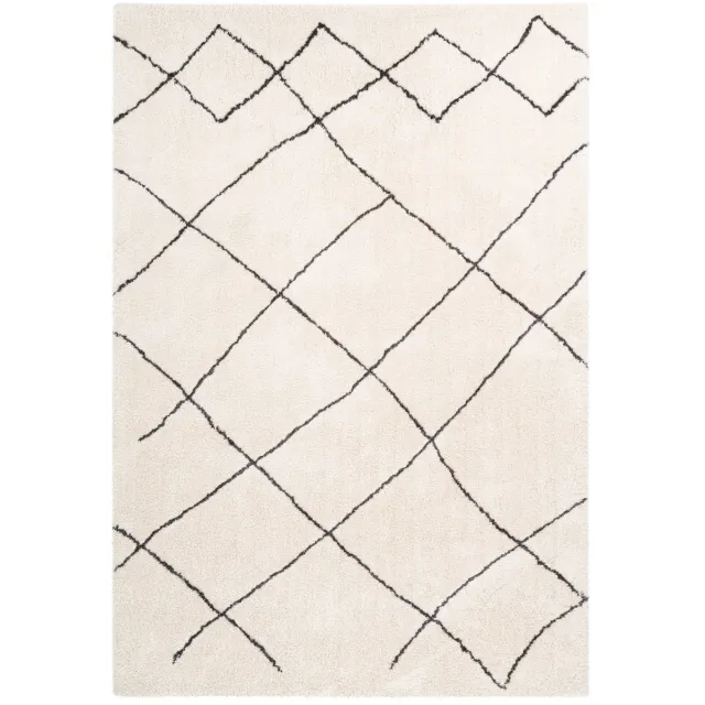 Padiro knus hoogpolig vloerkleed 80 x 150 cm - crème / offwhite - modern geometrisch patroon - voor vloerverwarming - van polyester en katoen