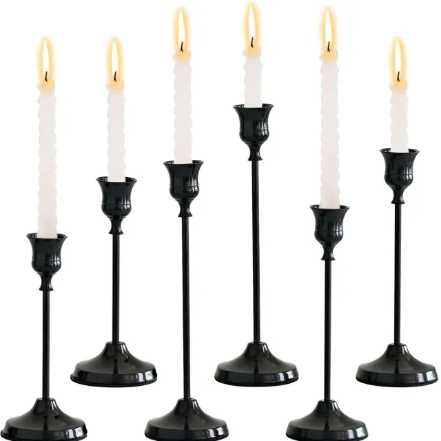 Unyqoos Set van zes elegante zwarte kandelaars voor sfeervolle tafeldecoratie