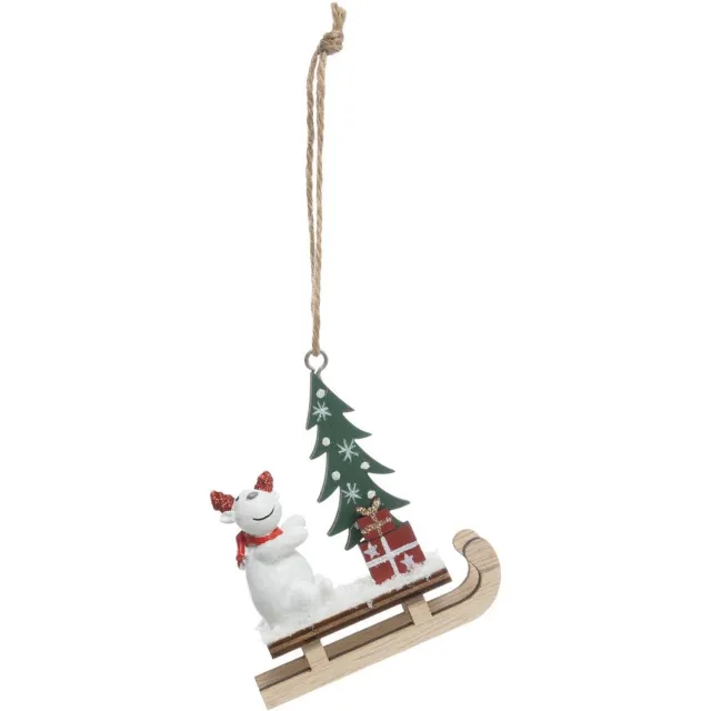 Feeric lights & Christmas Kerstslee met houten rendier, 9 cm Blanc