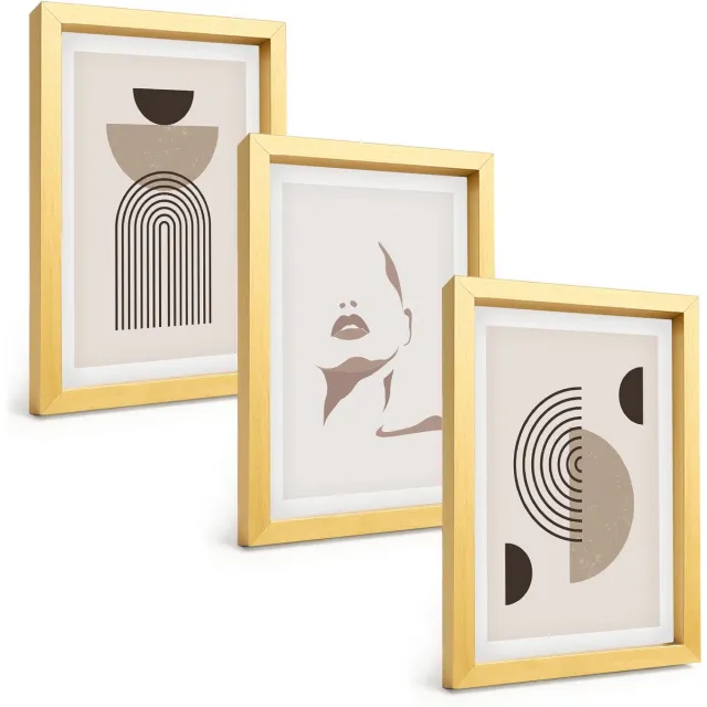 TULUP 4-Delige Schilderij Set - Abstracte geometrische vormen en gezichtssilhouet - 20 x 30 cm - Muurdecoratie - Schilderijen Set - Woonkamer - Moderne Wanddecoratie Gouden lijst