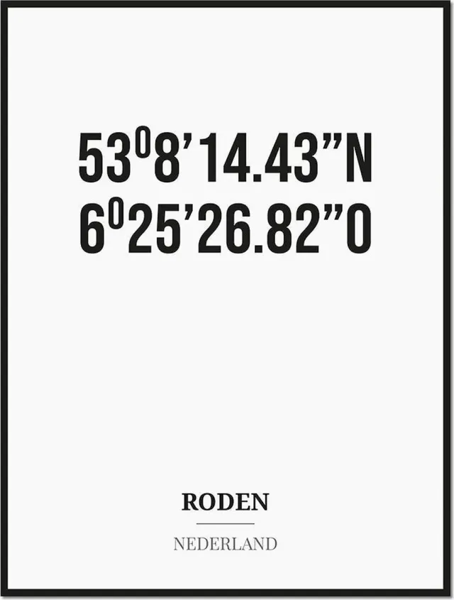Studio216 Poster/kaart RODEN met coördinaten zwart, wit