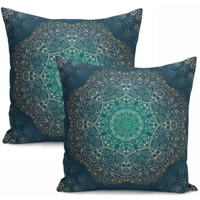 De Groen Home Kussensloop - kussenhoes - Sierkussenhoes - hoes voor sierkussens HARMONIE set van 2 - 45x45 cm - Velvet - Gold mandala - Aan beide zijdig bedrukt