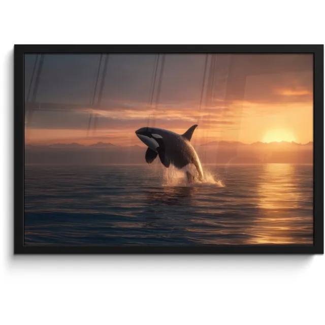 FrameYourWall Poster in lijst - Fotolijst 60x40 cm - Posters - Orka - Zee - Zonsondergang - Posterlijst zwart - Decoratie - Wanddecoratie woonkamer - Muurdecoratie slaapkamer