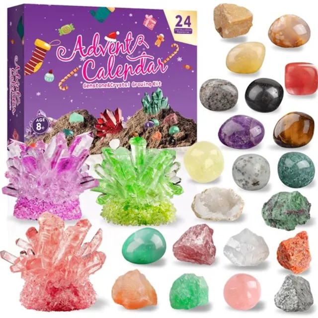 Pyreta adventskalender 2026 - adventskalender - 24 dagen kerstkalender met kristal kweekset - edelstenen - Met 24 Edelstenen Kerst Countdown