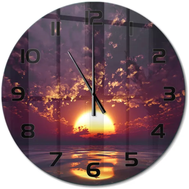 TULUP Wandklok - Zonsondergang Glazen Wandklok Design - fi60 cm - Geel Klok Glas Met Opdruk - Zwarte handen - Ronde Klok - Wandklok Glas Met Motief - Decoratieve Glazen Klok