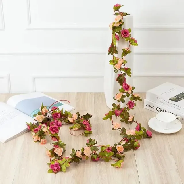 Kasey Kunstbloemen Rozen Slinger 250 cm - Roze Kunstrozen Decoratie - Bruiloft, Interieur & Fiets - Kasey
