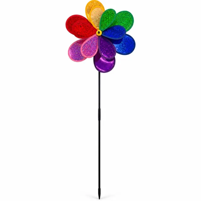 Benza Windspinner Bloem – Regenboog Windmolen voor Tuin – 115 x 28 x 28 cm – Decoratief Windspel met Grondpen Multikleur