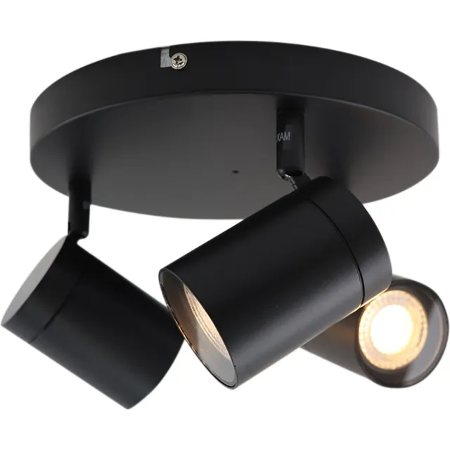 Olucia CIARA - Plafondlamp - Zwart - 3L - Geschikt voor Badkamer - Vorm: Rond