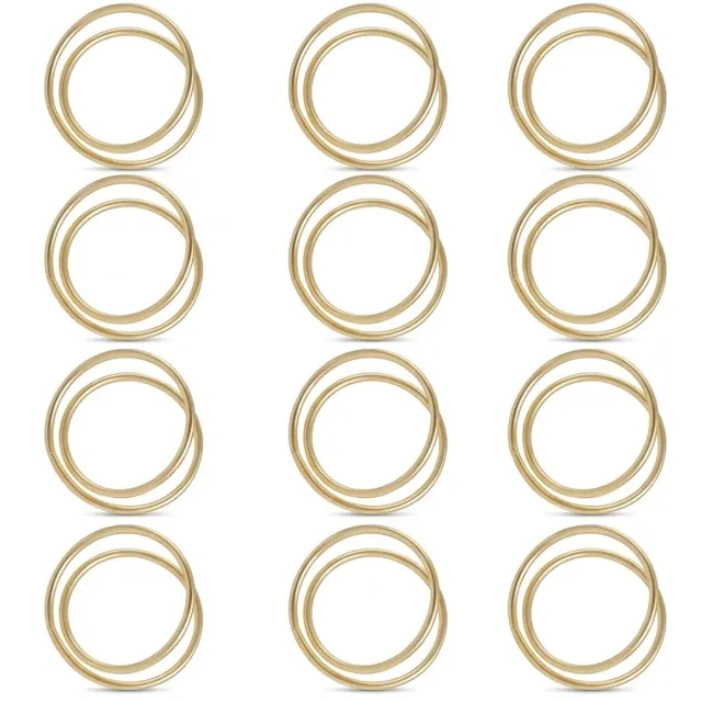 NUVEX Goudkleurige servetringen set van 12 – metalen servethouder ringen met dubbel rond ontwerp – minimalistische servet houders met overlappende cirkels – tafelaccessoires voor diner feest en tafeldecoratie