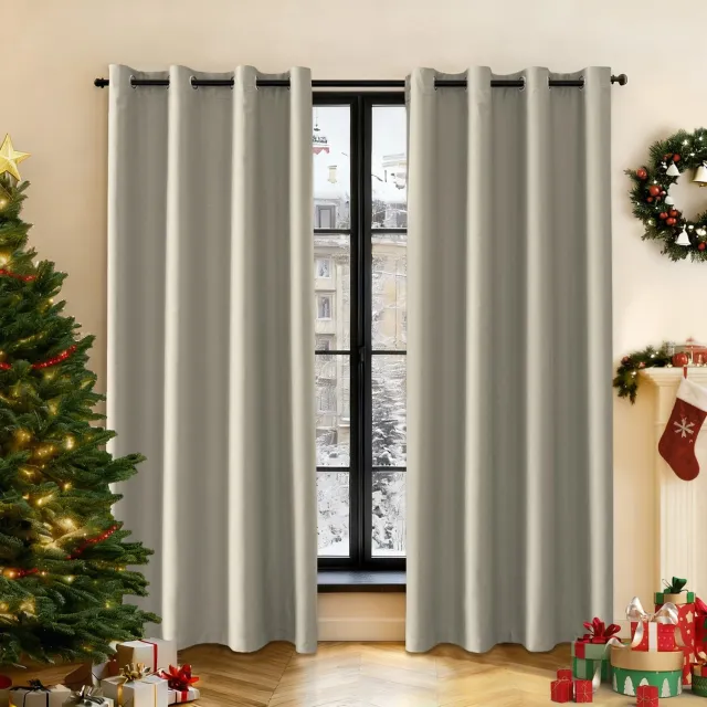 Famanu Gordijnen kant-en-klaar set van 2, 140 x 280 cm, verduisterend met ringen, thermische gordijnen, deurgordijn voor slaapkamer en woonkamer, beige