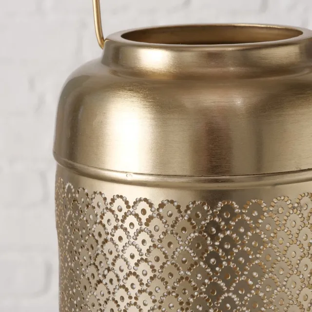Boltze Windlicht - Metaal - 41cm - Ø 15cm - Goud - Aziatische/Oosterse designelementen - Handgemaakt