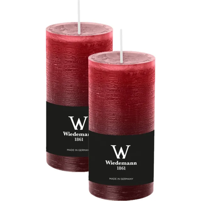 Wiedemann Cilinderkaars/stompkaars - 2x - rustieke kaars - bordeauxrood - 6 x 12 cm - 42 branduren Bordeaux rood