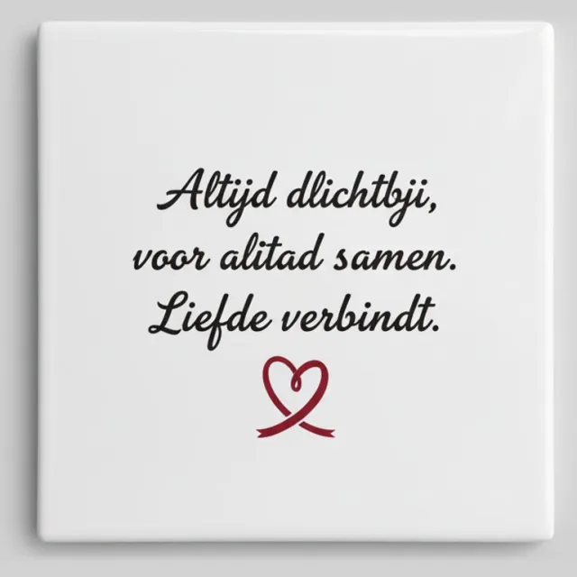 Nevolis Keramieken Tegel 15×15 cm – “Altijd dichtbij, voor altijd samen. Liefde verbindt.” Romantische Liefdestegel met Hart Lijntekening Multi Color