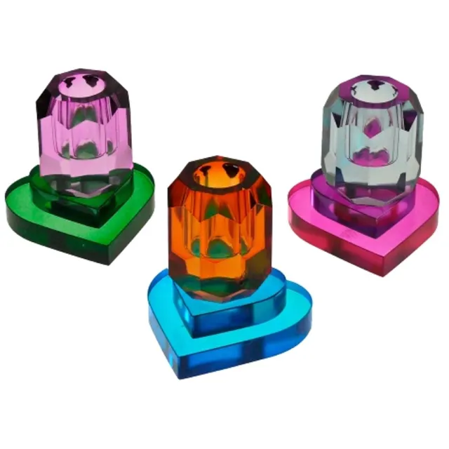 Decoshoppen.nl Kristallen Kaarsenhouder hart - Roze Oranje roze groen blauw - set van 3 - dinerkaars houder mix