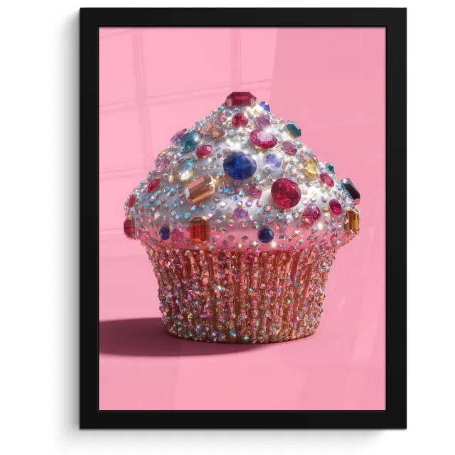FrameYourWall Poster in lijst - Fotolijst 30x40 cm - Posters - Cupcake - Kleurrijk - Edelstenen - Posterlijst zwart - Decoratie - Wanddecoratie woonkamer - Muurdecoratie slaapkamer