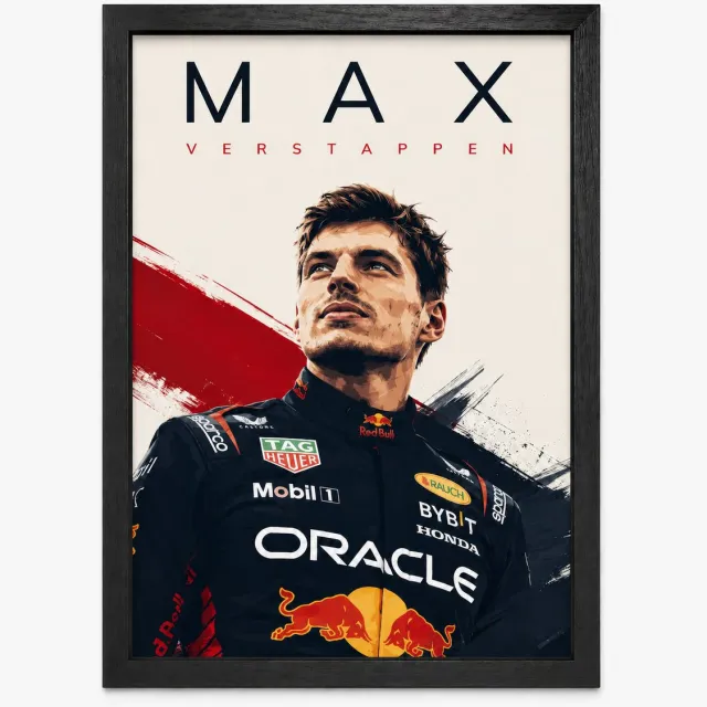Joshimo Max Verstappen Poster | Formule 1 Wanddecoratie | Inclusief Zwarte A4 Lijst
