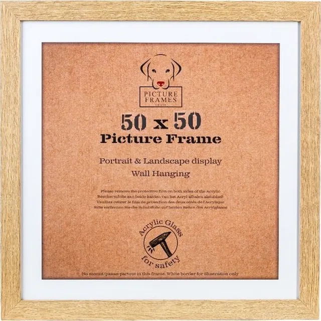 Picture Frame UK Fotolijst Fotomaat 50x50 cm - MDF Hout - Licht Eiken - Fotokader - 28mm profielbreedte - Posterlijst Bruin