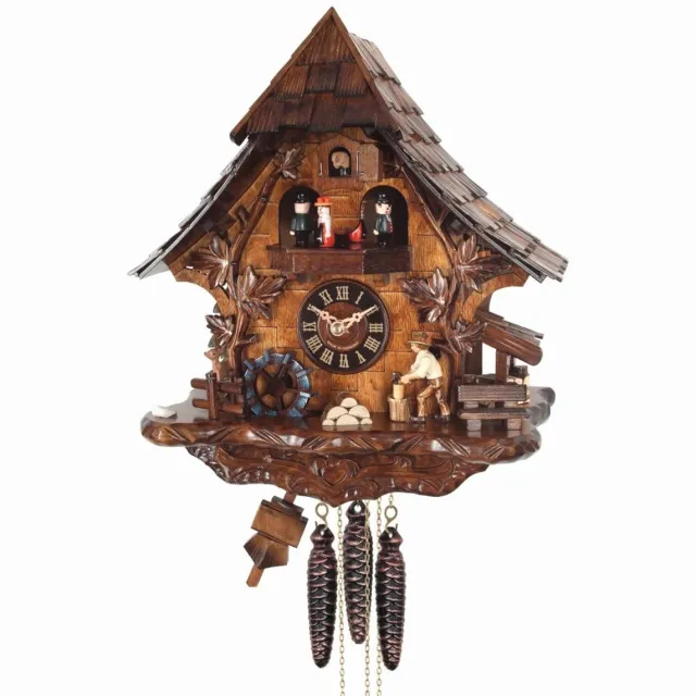 Engstler 477_QMT - Koekoeksklok - Kwarts - Notenhout - met muziek met dansend paar - 35 cm