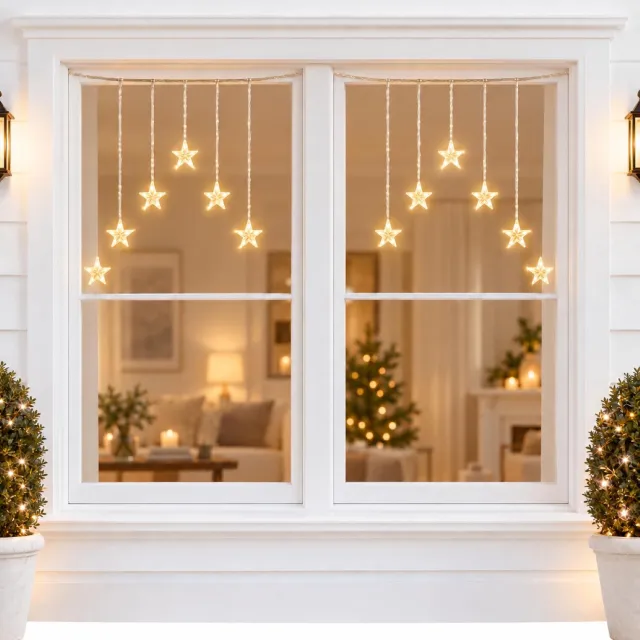 Konstsmide Lichtgordijn met sterren lampjes - 2x - 116 x 75 cm - 35 leds - warm wit - raamverlichting - kerstverlichting raam