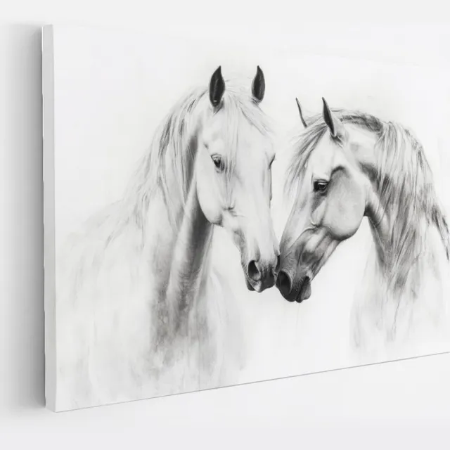Saammp Canvas Schilderij - 2 Paarden liefdevol - Kunst - Dieren - Natuur - 45x30 - Foto op canvas - Wanddecoratie - muurdecoratie Woonkamer - Slaapkamer decoratie - Canvas Print Multicolor