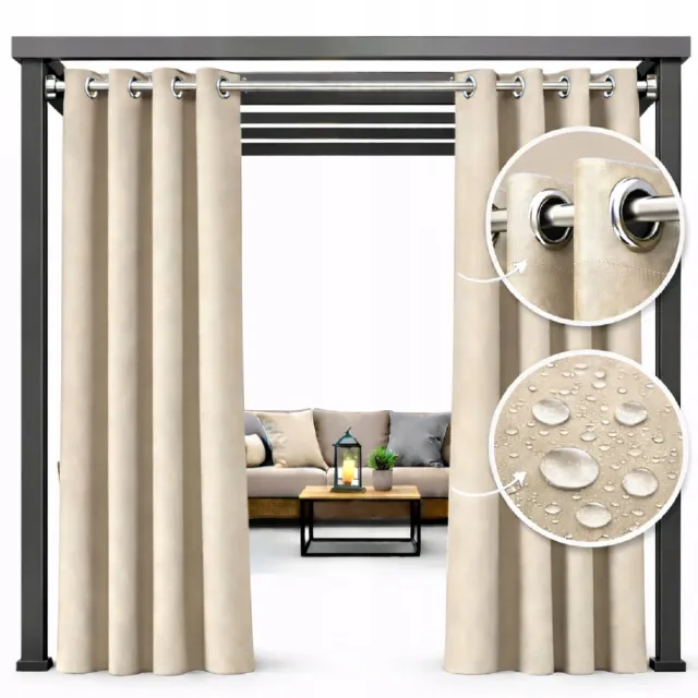 NOW-ART Waterdicht Tuingordijn - 155 x 240 cm - Lichtbeige - Met Ringen Beige;Bruin