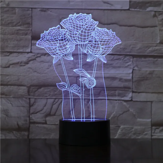 MC Living 3D Led Lamp Met Gravering - RGB 7 Kleuren - Rozen