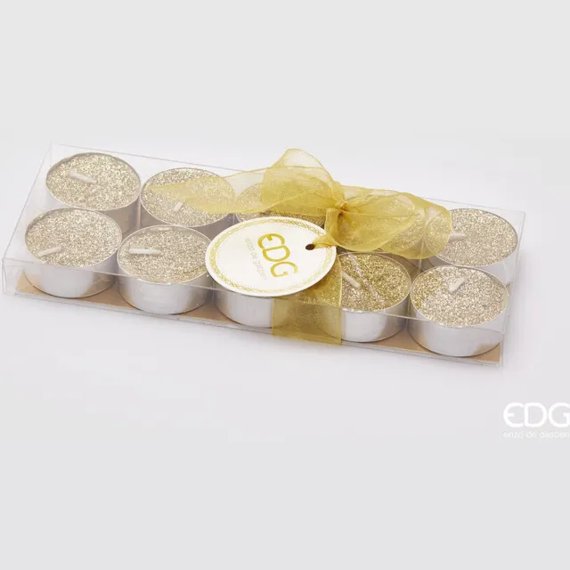 EDG - Enzo De Gasperi Glitter theelichtjes kaarsen 'Lumino' set van 10st - Licht goud light gold