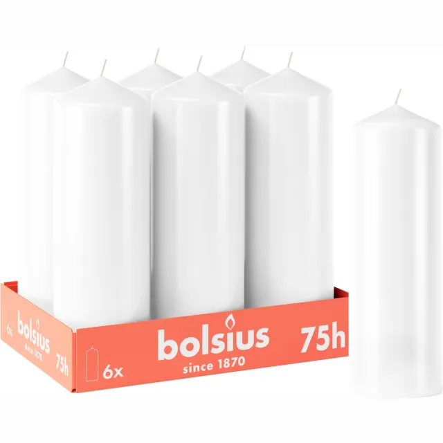Bolsius Gladde Stompkaarsen - 6 stuks - Wit - 75 branduren - 20 x 6,8 cm