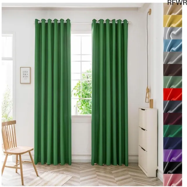RFWR Verduisterende Gordijnen met Ringen 140 x 80 cm - Geluidsisolatie en Warmtebescherming voor Slaapkamer en Woonkamer - Donkergroen