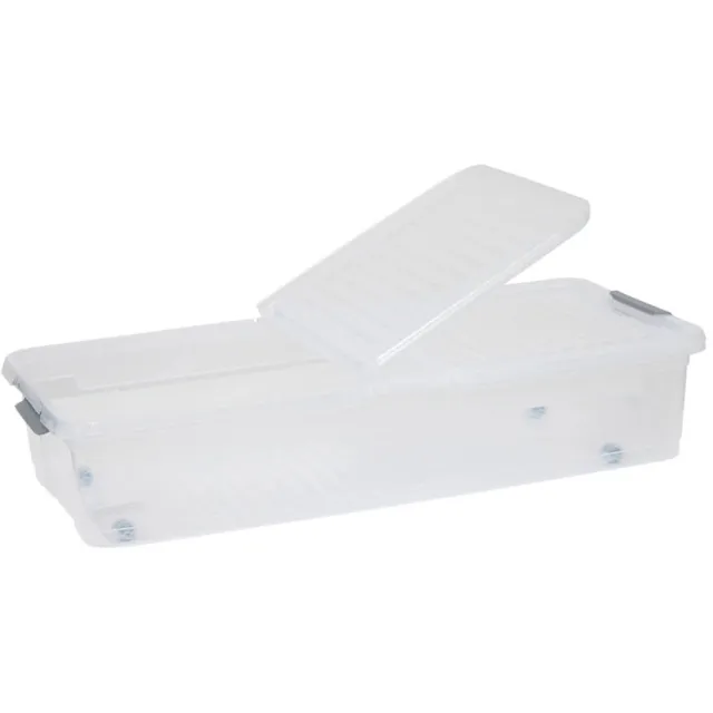 5Five® Opbergbox onder bed op wielen en klapdeksel 33 liter Five® - Transparant - Stapelbaar | Nestbaar | Met deksel | Rolbaar