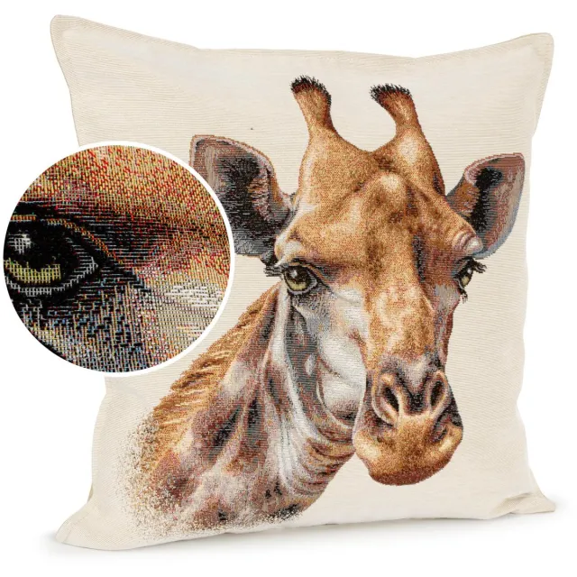 ANRO Giraf Sierkussen 45x45 cm - Jacquard gobelin - Inclusief vulling Beige