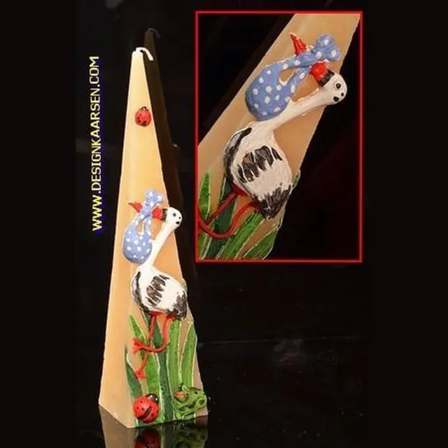 MilaNNE Geboortekaars Ooievaar, piramide, CREME, H: 30 cm
