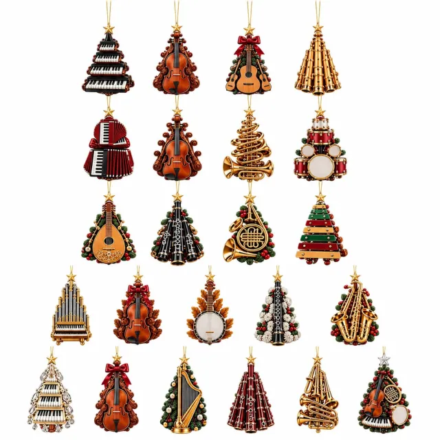 SWGOTA Adventskalender 2026 met 24 genummerde vakjes en kersthangers in muziekinstrumentvorm - verpakking 26 x 18 x 3 cm Goud