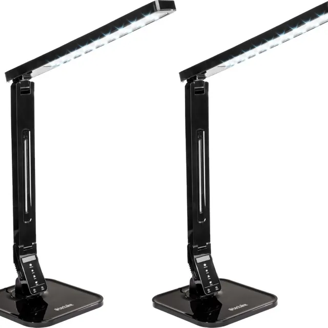 Tectake 2 x LED-Bureaulamp 14W - USB-Aansluiting voor Opladen van Tablets en Smartphones - Dimbaar met Timerfunctie en 4 Modusinstellingen - Energieklasse A+ - Zwart | set van 2