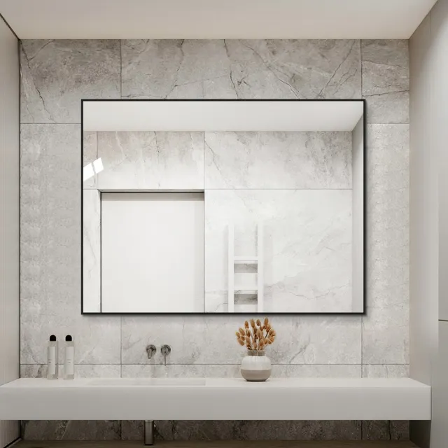 MODENUIT Badkamerspiegel Wandspiegel 60 x 80 cm Rechthoek Zwart Aluminium Glas Modern Horizontaal Verticaal