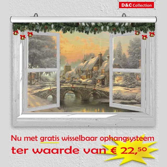 D&C Collection Kerstposter - winterdoek - 60x45 cm - doorkijk - wit venster victoriaans landschap - winter poster - kerst decoratie- kerstinterieur - kerst wanddecoratie
