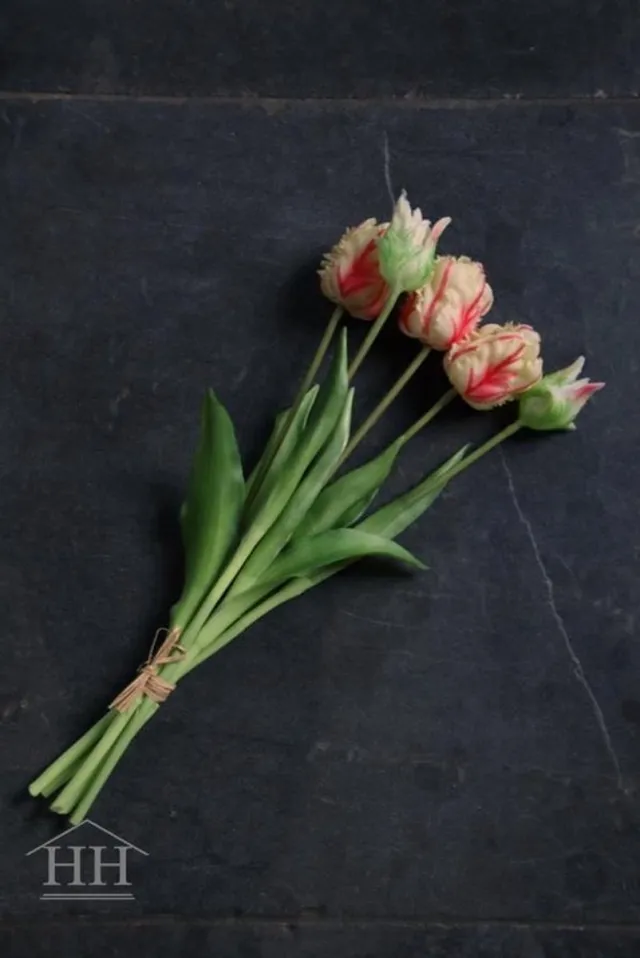 Buitengewoon Boet Papegaai tulpenboeket - kunst tulpen - 40cm - 5 stelen - donker roze - nep tulpen - papegaai tulpen
