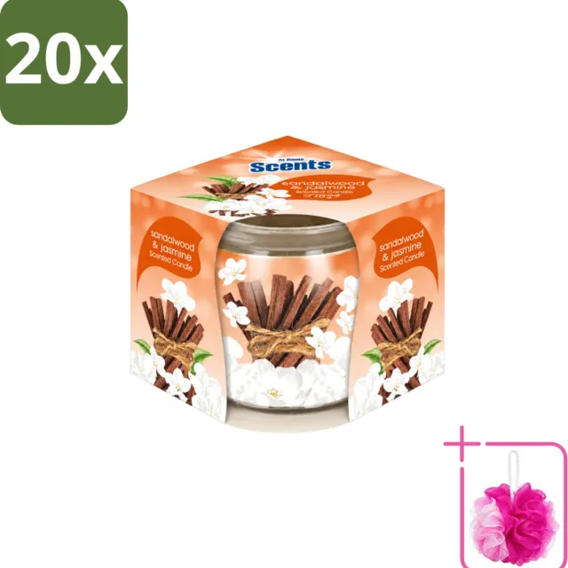 At Home 20 x At Home - Scents - Geurkaars - Sandalwood & Jasmin - 70 g - Bulkverpakking - Geurkaars - Douchemop - Sandelhout Bruin