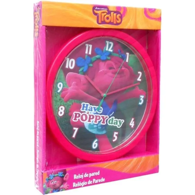 Trolls Have a Poppy day wandklok ø 24 cm. multikleur