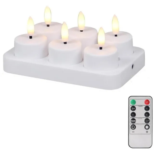 GelldG Oplaadbare LED-Theelichtjes - LED-Theelichtjes met Afstandsbediening - Realistisch Flikkerend Vlam-effect met Timerfunctie - Set van 6 Stuks - Geschikt voor Woonkamer, Bruiloften en Feestdagen - Warm Wit Licht