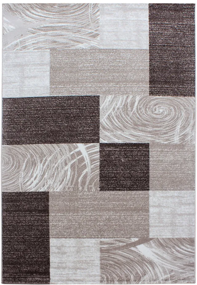 Ayyildiz Laagpolig vloerkleed met abstract ruitpatroon, bruine kleur, geschikt voor de woonkamer, met jute achterkant, afmetingen: 240 x 340 cm