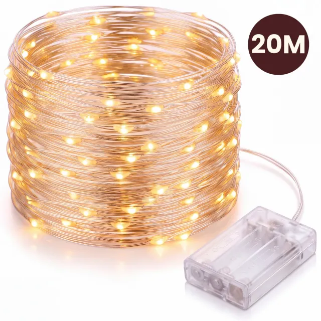 Bulp Lichtsnoer Warm Wit op Batterijen – 20 meter Fairy Lights – 200 LED's Kerstverlichting Lichtslang – Lichtslinger